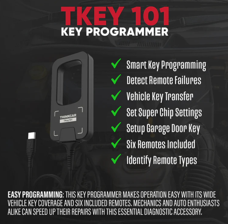 Thinkcar TKEY 101 Automotive Key Programmer - Professional Immobilizer Tool with 6 Remote Keys Included